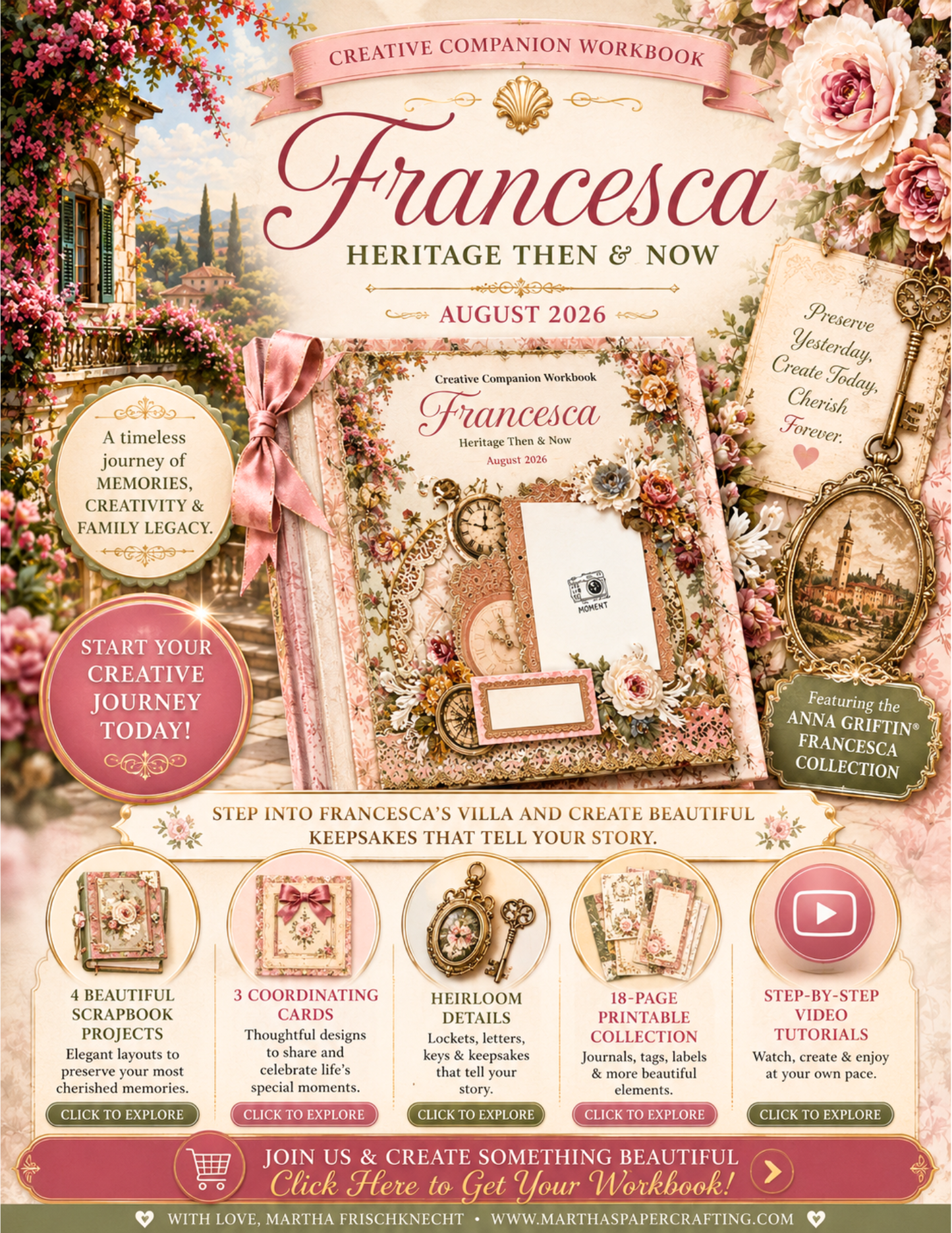 Francesca Heritage: Then & Now Scrapbook Workshop | Live Online Class | August 29, 2026